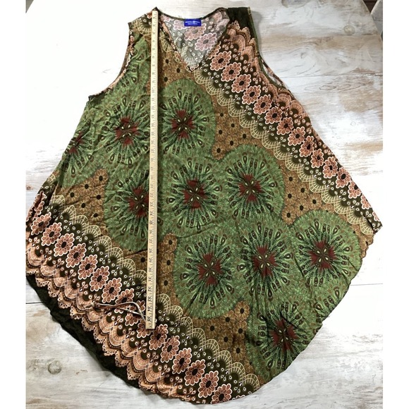 Mexicali Blues Green And Brown Floral Dress Women's One Size Boho Beachy Hippie - Picture 1 of 6